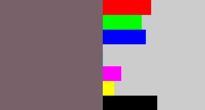 Hex color #77626a - purplish grey