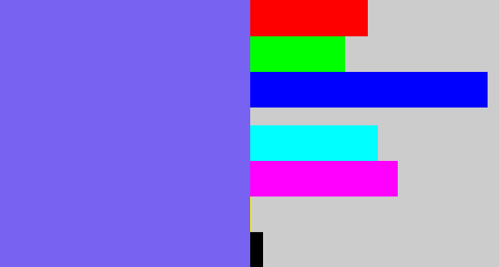 Hex color #7762f1 - purpley