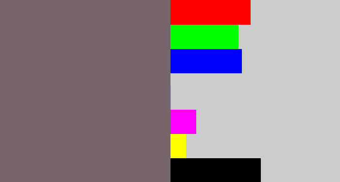 Hex color #77656c - purplish grey