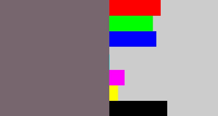 Hex color #77666d - purplish grey