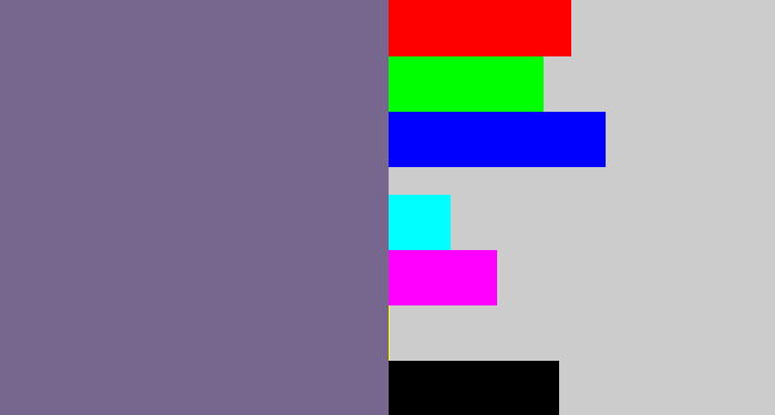 Hex color #77668e - grey purple