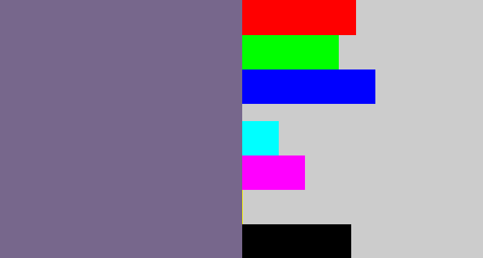 Hex color #77678c - grey purple