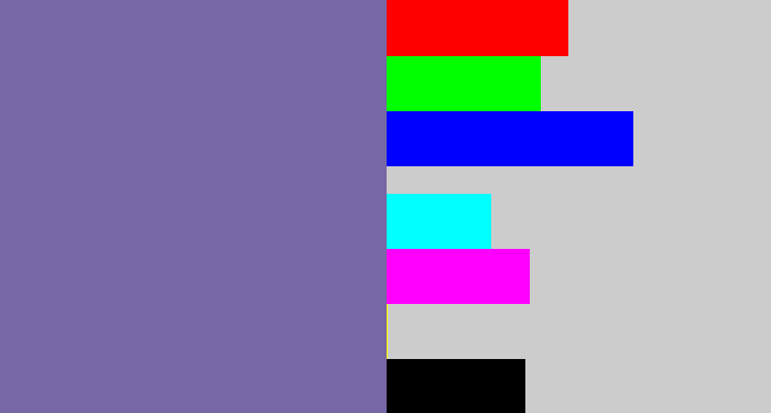 Hex color #7767a4 - dark lavender
