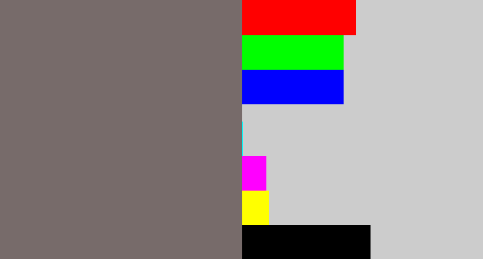 Hex color #776b6a - purplish grey