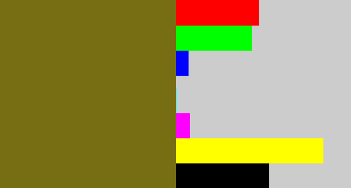 Hex color #776e13 - brown green