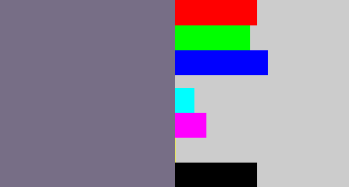 Hex color #776e86 - purplish grey