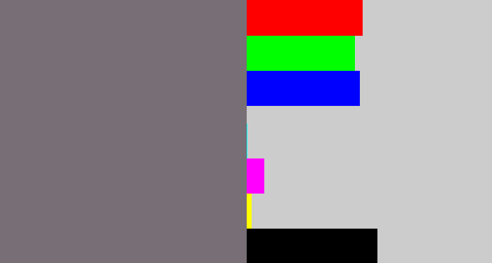 Hex color #776f75 - purplish grey