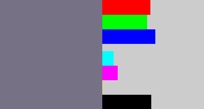 Hex color #777185 - purplish grey
