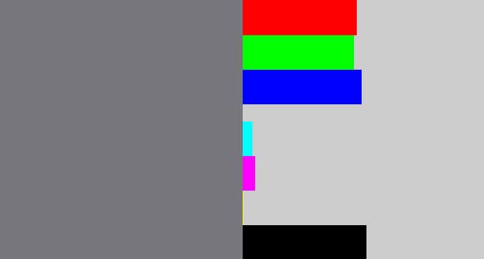 Hex color #77767c - medium grey