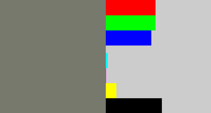 Hex color #77796d - medium grey