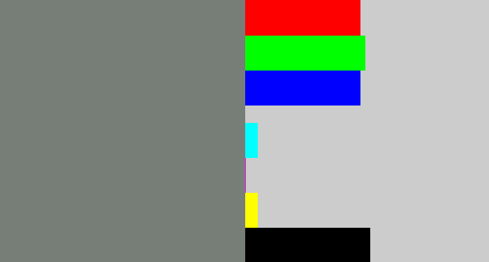 Hex color #777d77 - medium grey