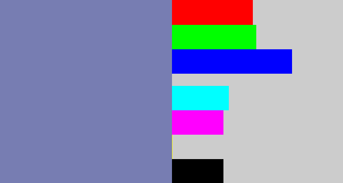 Hex color #777db2 - blue/grey