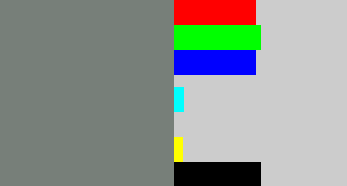 Hex color #777f79 - medium grey