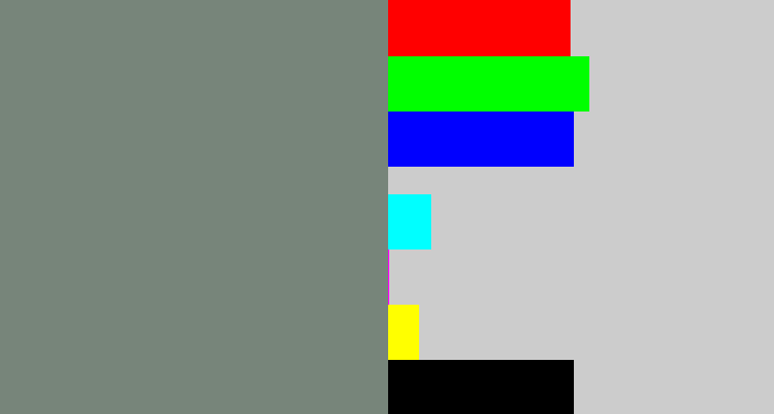 Hex color #77857a - medium grey
