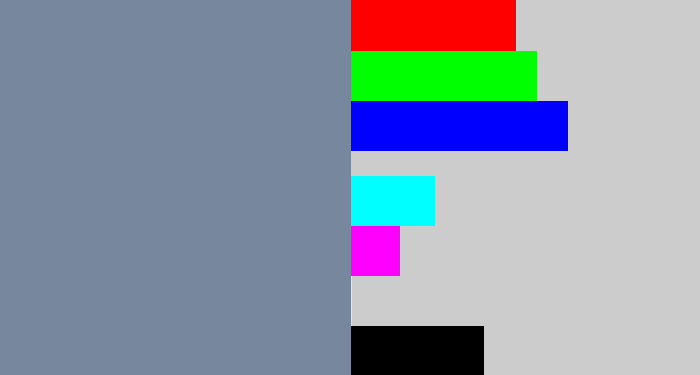 Hex color #77879d - bluish grey
