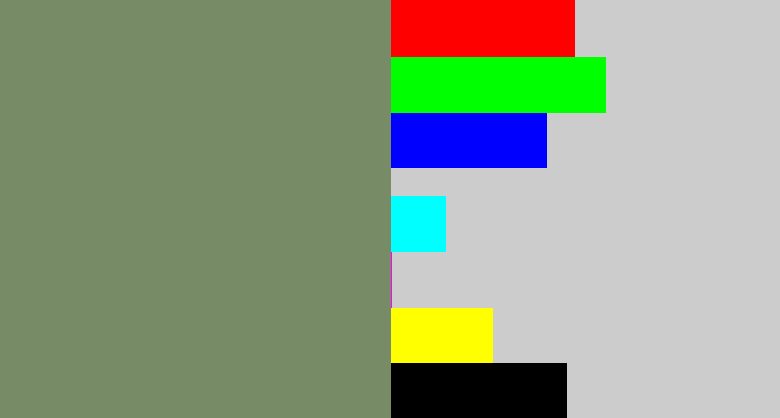 Hex color #778b67 - green grey