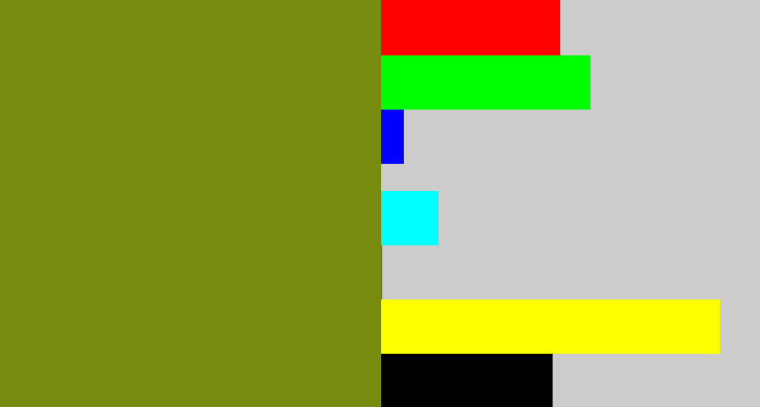 Hex color #778c0f - dark yellow green