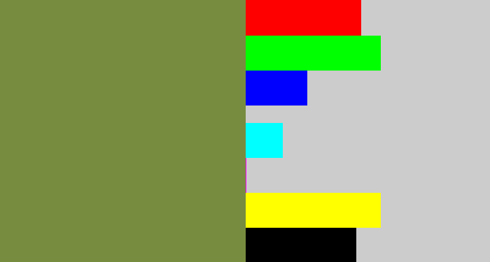 Hex color #778c3f - khaki green