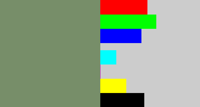 Hex color #778e69 - green grey