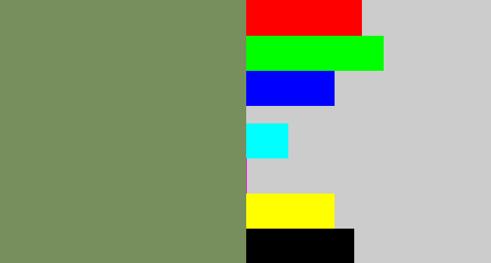 Hex color #778f5c - moss