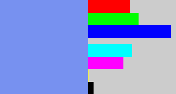 Hex color #7791f0 - soft blue