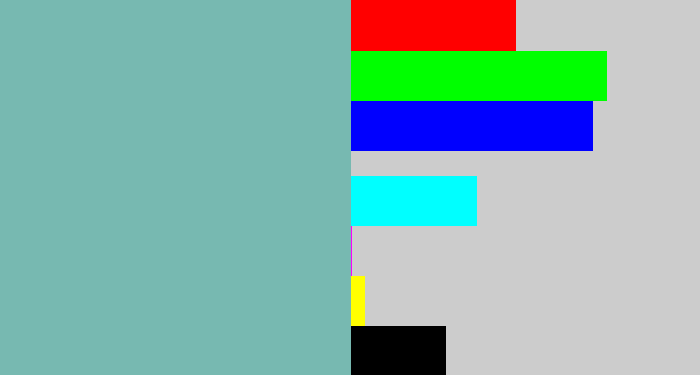Hex color #77b9b1 - pale teal