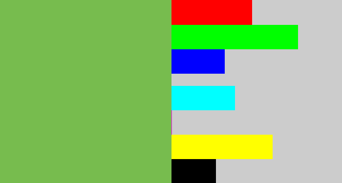 Hex color #77bc4e - turtle green