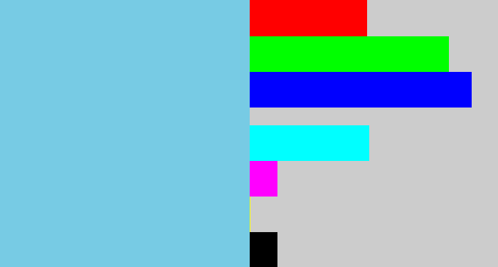 Hex color #77cbe4 - lightblue