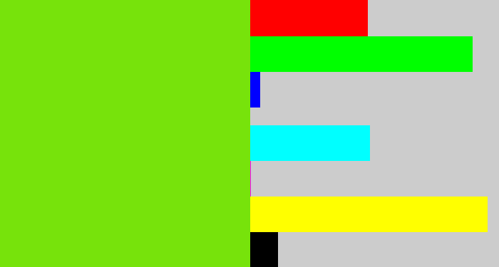 Hex color #77e30b - bright lime