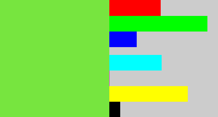 Hex color #77e53f - kiwi green