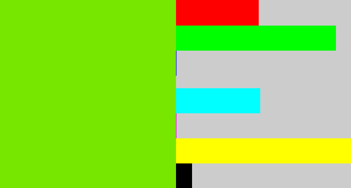 Hex color #77e700 - bright lime