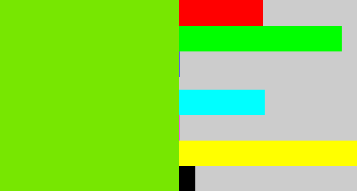 Hex color #77e701 - bright lime