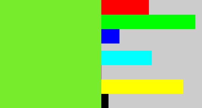 Hex color #77ec2d - toxic green