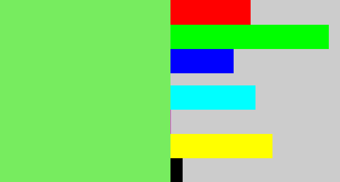 Hex color #77ec5f - lighter green