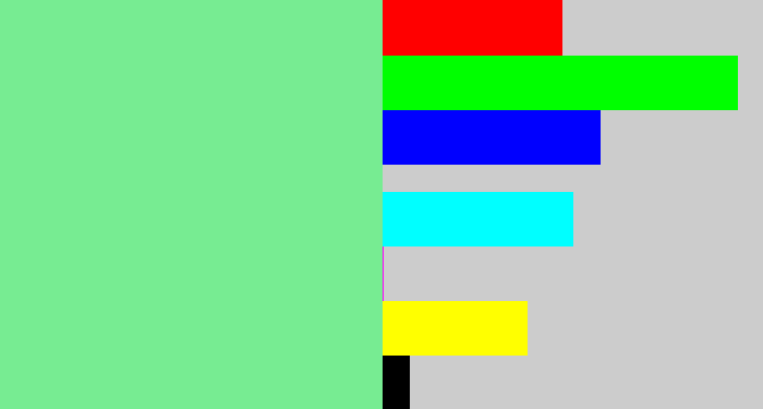 Hex color #77ec92 - light bluish green