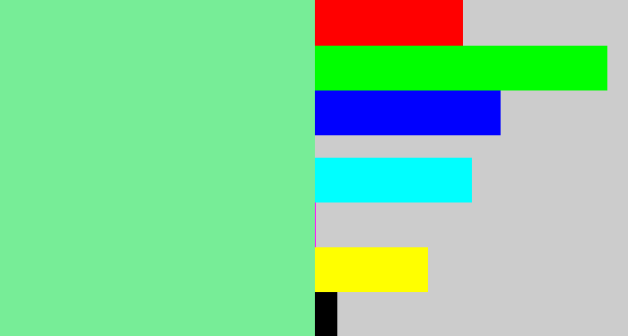 Hex color #77ed97 - light bluish green