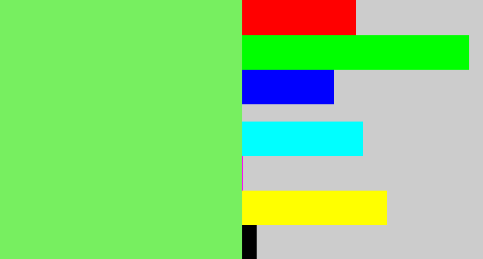 Hex color #77ef60 - lighter green