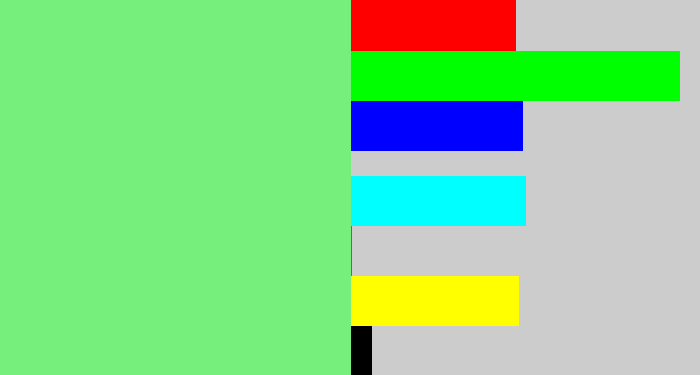 Hex color #77ef7c - lightgreen