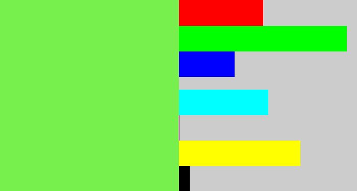 Hex color #77f04e - lighter green
