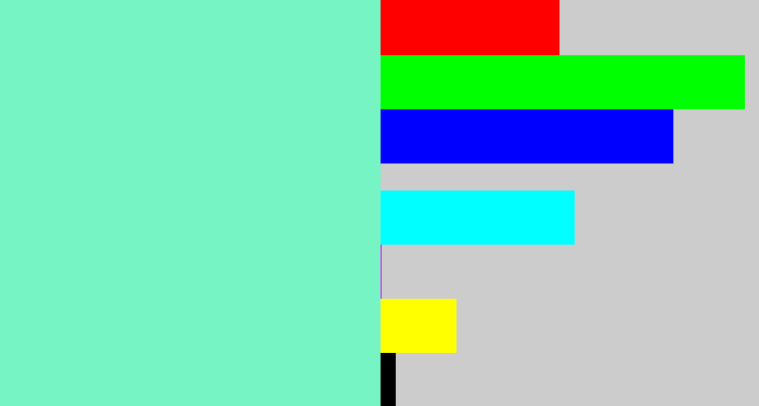 Hex color #77f4c4 - light aquamarine