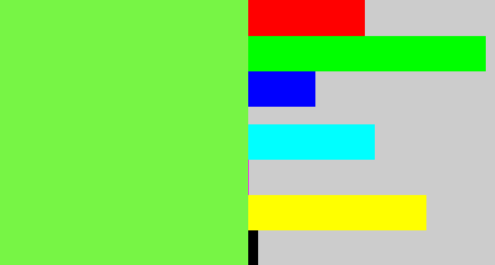 Hex color #77f545 - kiwi green