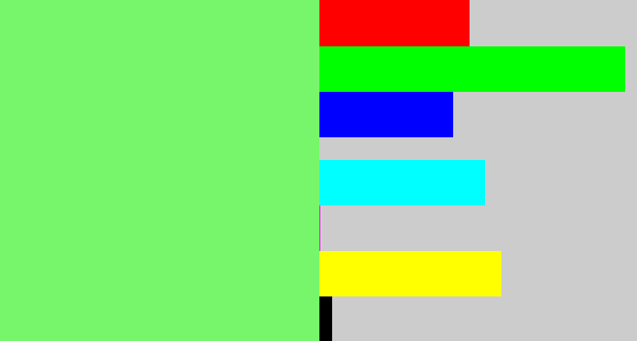 Hex color #77f66b - lighter green