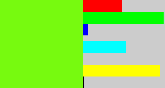 Hex color #77fa0f - bright lime