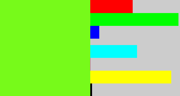 Hex color #77fa1a - bright lime green