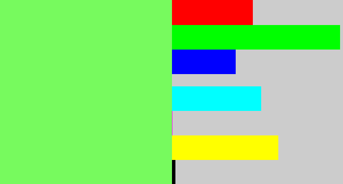 Hex color #77fa5e - lighter green
