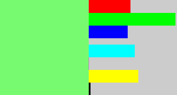 Hex color #77fa6f - lighter green