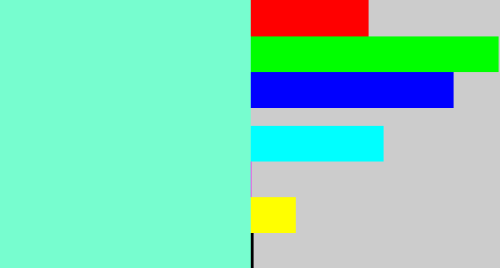 Hex color #77fdcf - light aquamarine