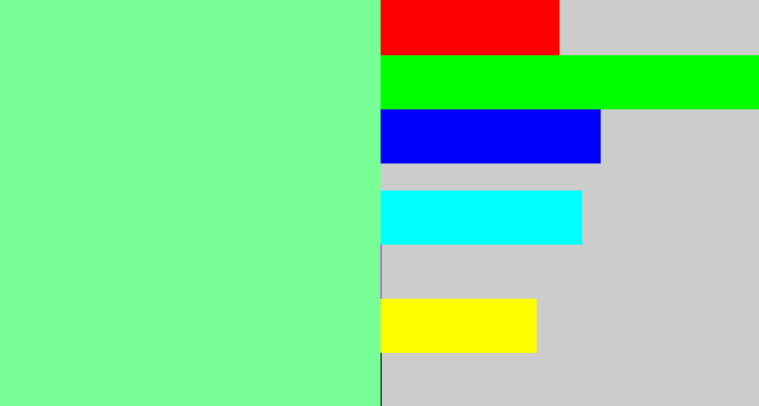 Hex color #77fe95 - light bluish green