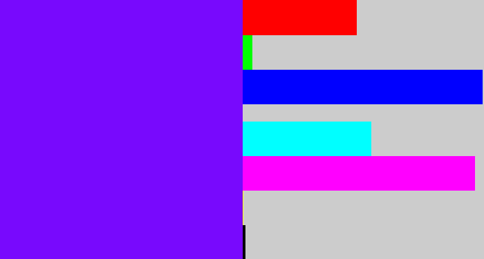 Hex color #7809fd - purply blue