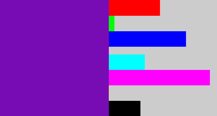 Hex color #780cb4 - purple
